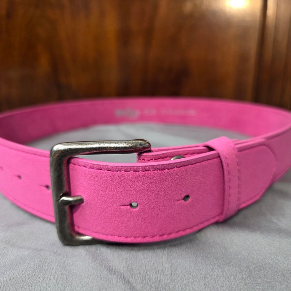 Belts.com Womens Hot Pink Genuine Leather Suede Belt Size 34 BS066 Silver Buckle